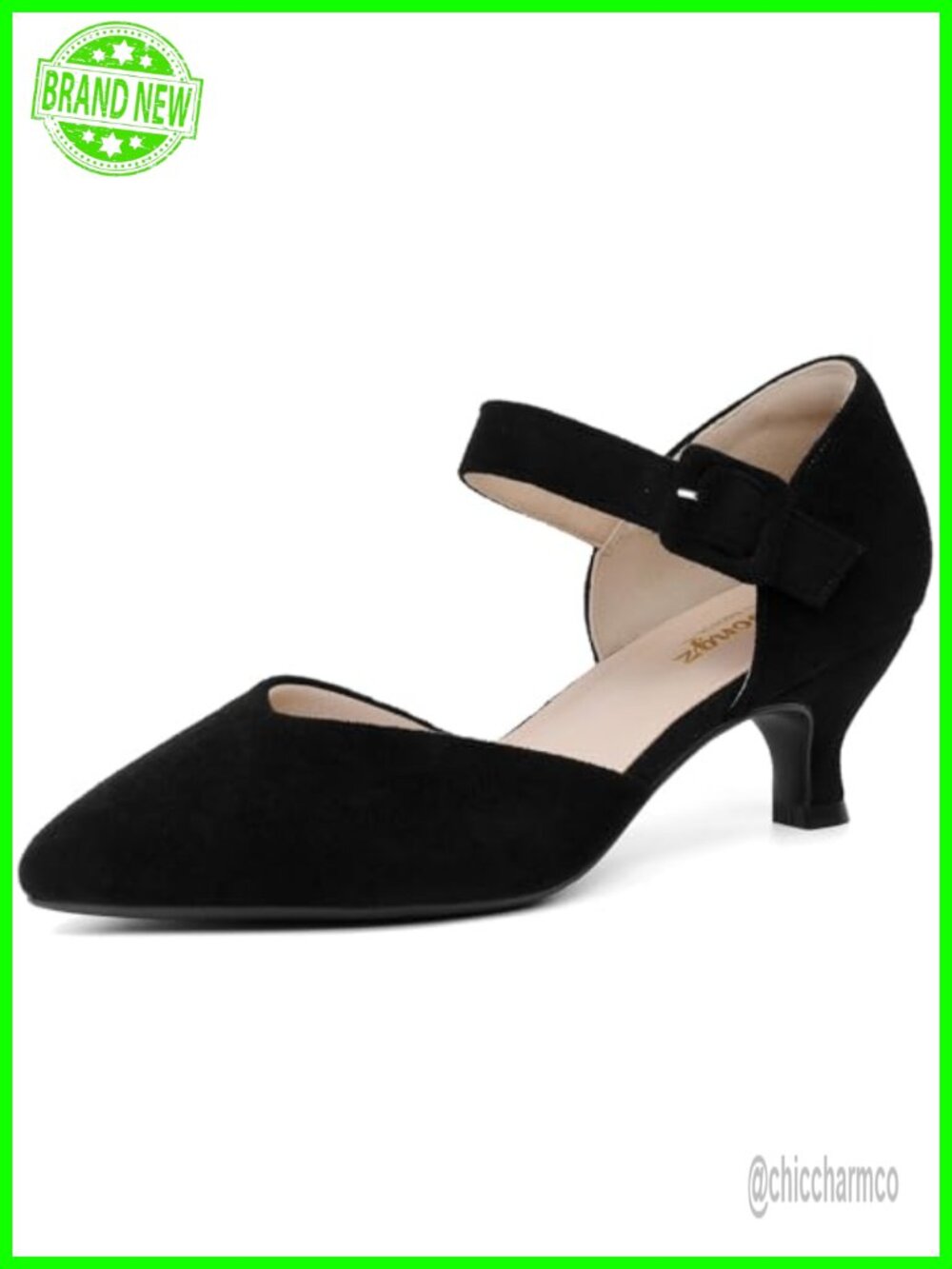 Kitten Heels Pointed Toe Ankle Strap Buckle Slip On Low Heel Dress Pumps
